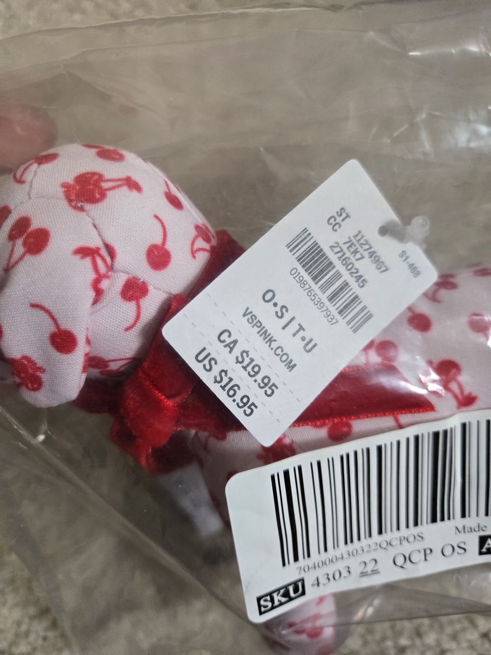PINK Victoria's Secret White Plush Dog with Red Cherry Print - Picture 3 of 3